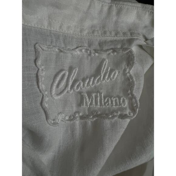 Claudio Milano 100% Linen Sleeveless White Shirt Dress Side Pockets Size Small - Picture 8 of 10